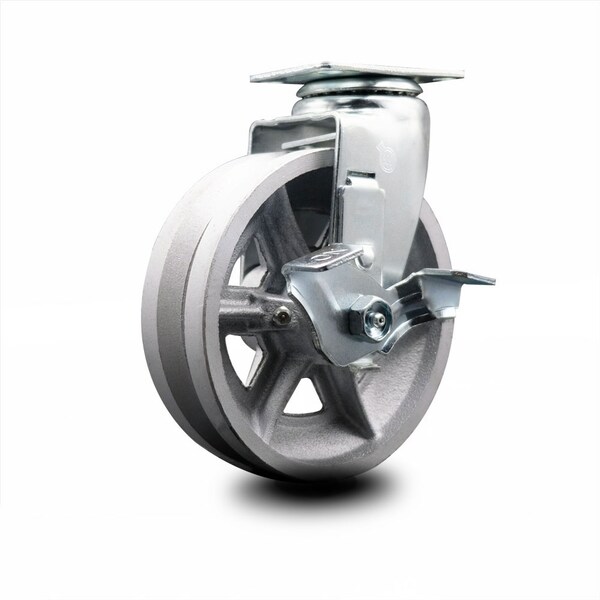 6 Inch V-Groove Semi Steel Cast Iron Swivel Caster with Ball Bearing and Brake